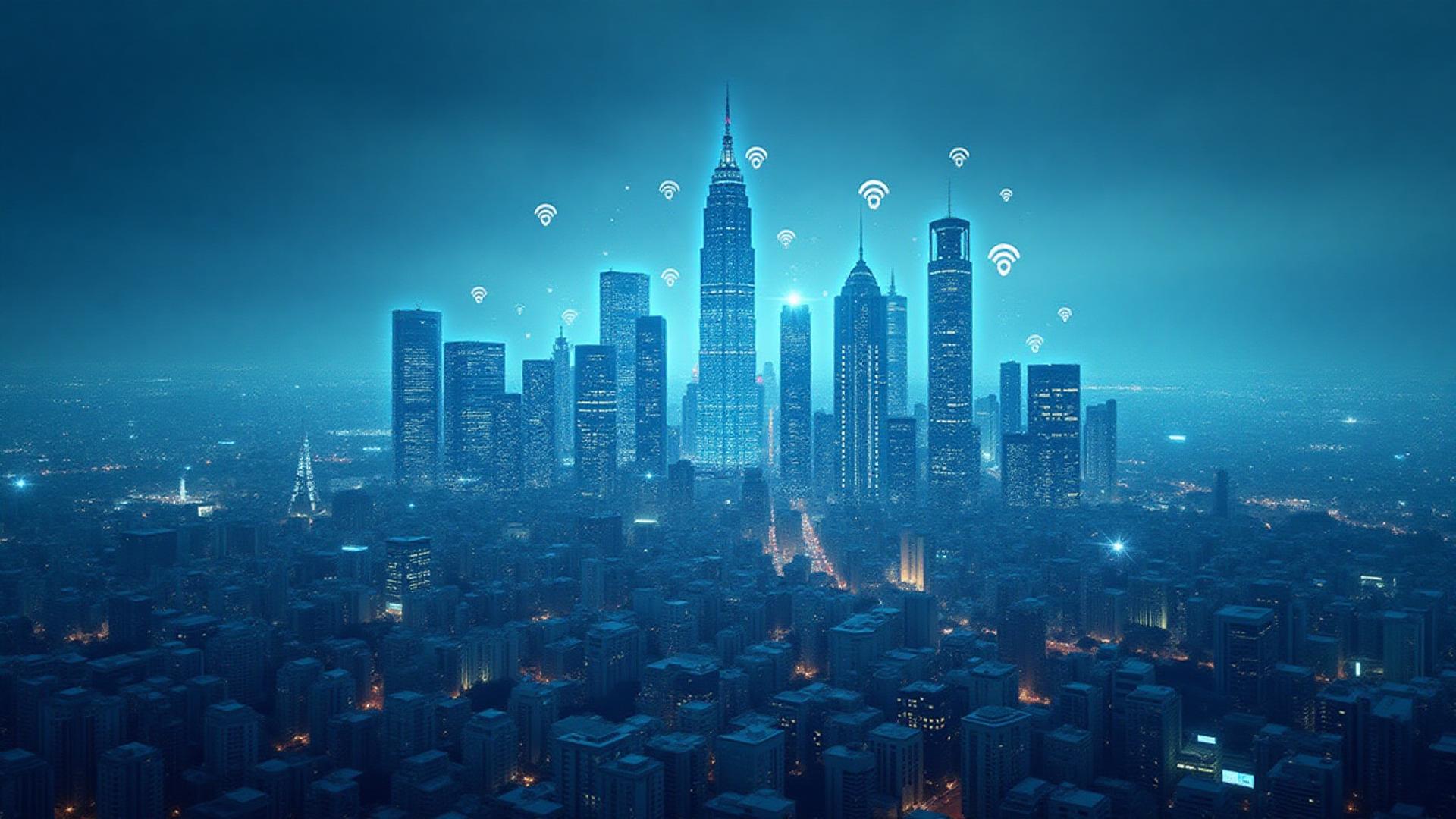 Modern city skyline with connectivity