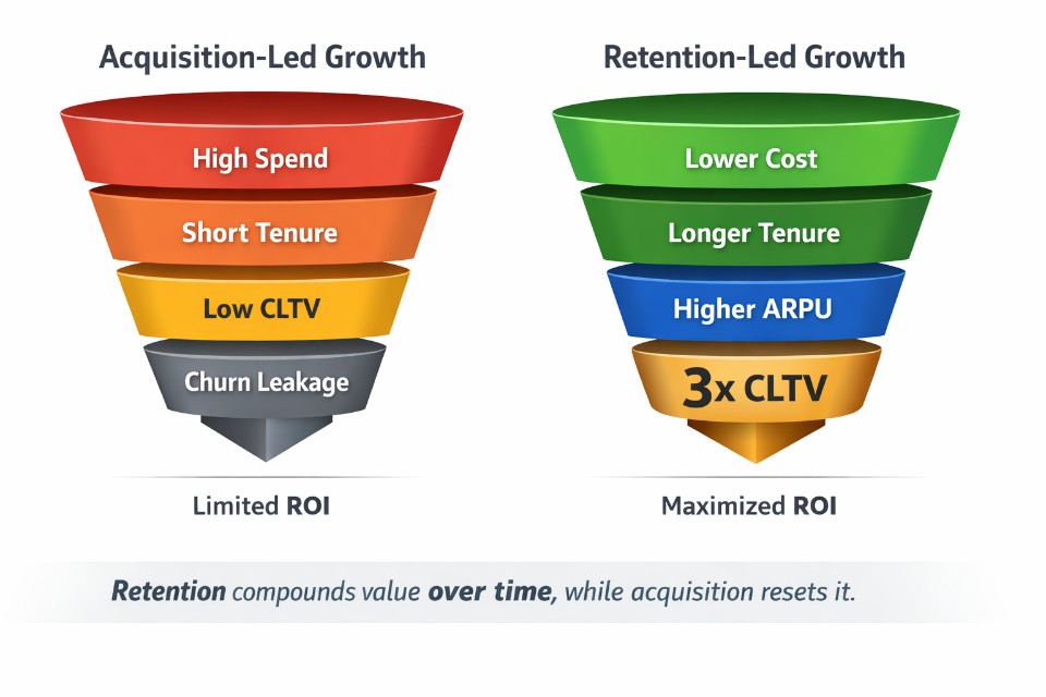 Acquisition-Led Growth vs Retention-Led Growth comparison